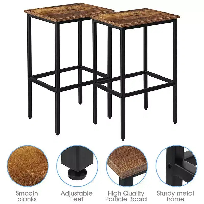 WARMOUNTS Lot de 2 tabourets de bar sans dossier hauteur comptoir, marron rustique, avec cadre en acier robuste