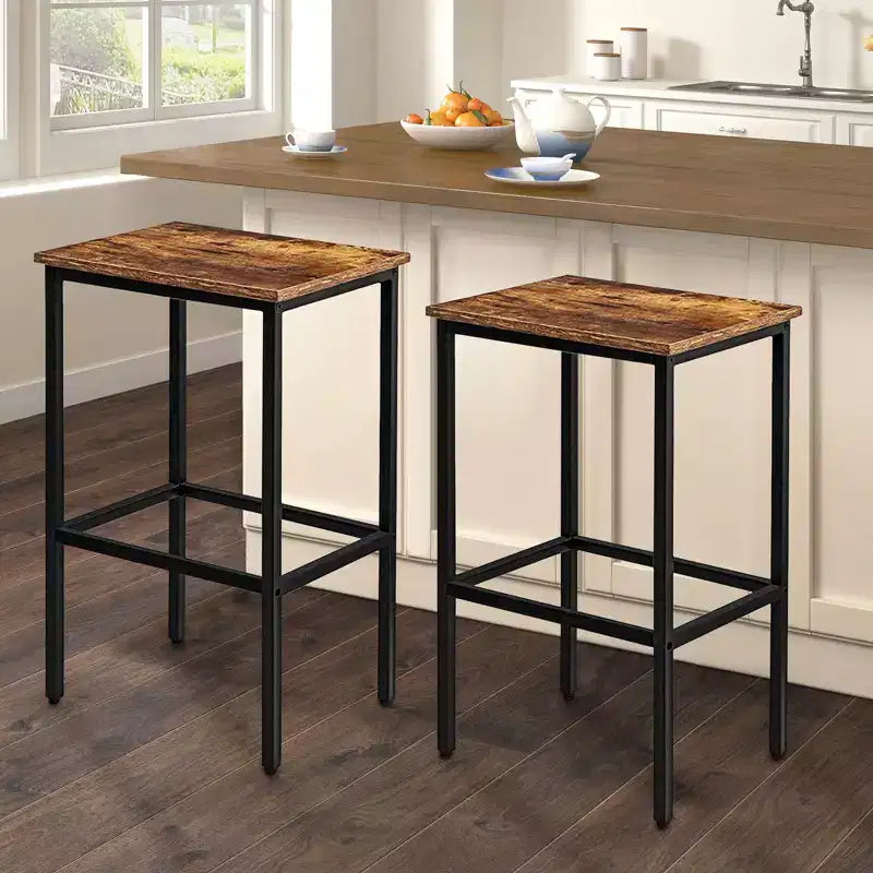 WARMOUNTS Lot de 2 tabourets de bar sans dossier hauteur comptoir, marron rustique, avec cadre en acier robuste