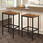 WARMOUNTS Lot de 2 tabourets de bar sans dossier hauteur comptoir, marron rustique, avec cadre en acier robuste