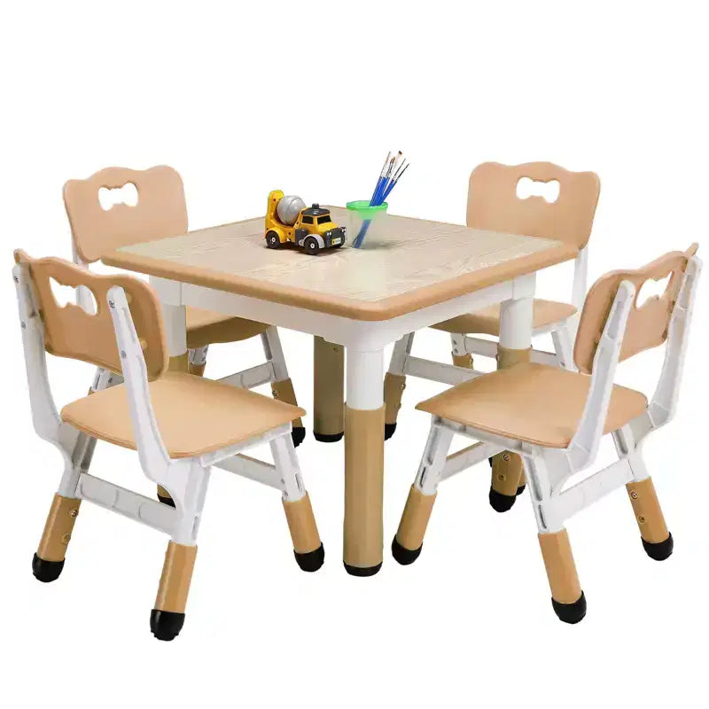 Ensemble table et chaises pour enfants, bureau réglable en hauteur avec 4 sièges pour les 2-10 ans, table d'activités artistiques, plateau de table graffiti, pieds antidérapants
