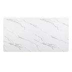 Table à manger de luxe avec plateau en faux marbre et piédestal, cadre métallique rectangulaire blanc pour 6 personnes - Morden Fort
