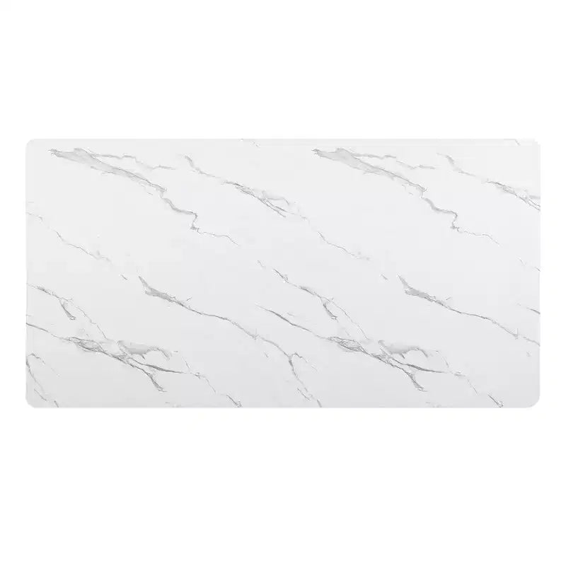 Table à manger de luxe avec plateau en faux marbre et piédestal, cadre métallique rectangulaire blanc pour 6 personnes - Morden Fort