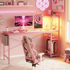 Bureau gaming réversible Bestier 61 avec prise électrique et LED, avec étagères à 4 niveaux