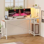 Bureau gaming réversible Bestier 61 avec prise électrique et LED, avec étagères à 4 niveaux