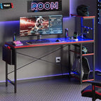 Bureau gaming réversible Bestier 61 avec prise électrique et LED, avec étagères à 4 niveaux