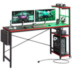 Bureau gaming réversible Bestier 61 avec prise électrique et LED, avec étagères à 4 niveaux