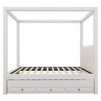 Lit plateforme à baldaquin tapissé Twin/Full avec lit gigogne et 3 tiroirs de rangement-ModernLuxe
