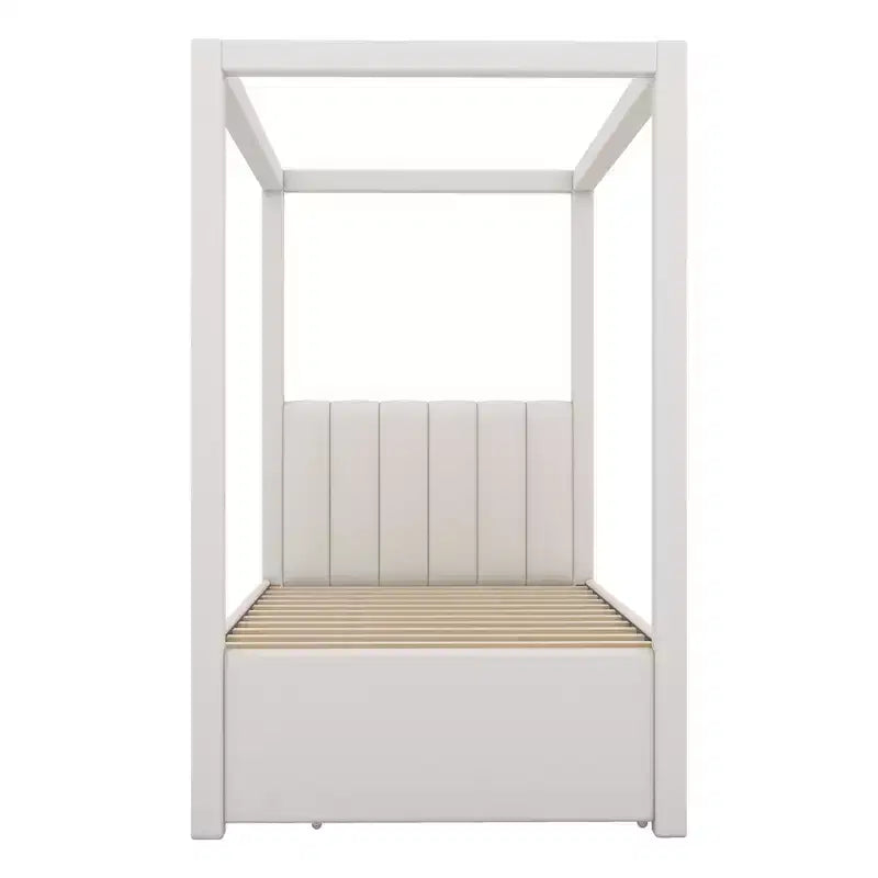 Lit plateforme à baldaquin tapissé Twin/Full avec lit gigogne et 3 tiroirs de rangement-ModernLuxe
