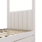 Lit plateforme à baldaquin tapissé Twin/Full avec lit gigogne et 3 tiroirs de rangement-ModernLuxe