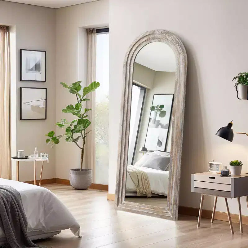 PexFix 21 po l. x 64 po H Miroir en bois massif cintrée classique, encadré en marron
