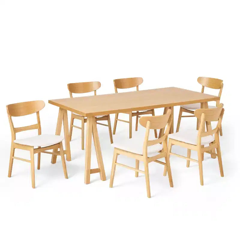 Ensemble de salle à manger 7 pièces en tissu Isador Mid Century Modern de GDFStudio en hévéa