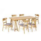 Ensemble de salle à manger 7 pièces en tissu Isador Mid Century Modern de GDFStudio en hévéa