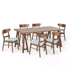 Ensemble de salle à manger 7 pièces en tissu Isador Mid Century Modern de GDFStudio en hévéa