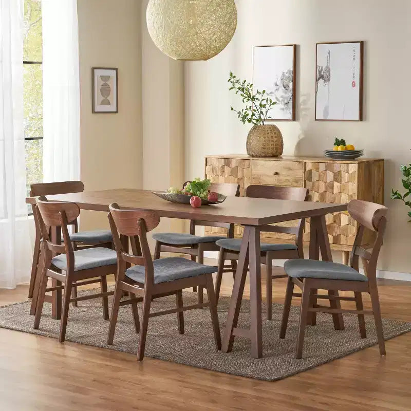 Ensemble de salle à manger 7 pièces en tissu Isador Mid Century Modern de GDFStudio en hévéa