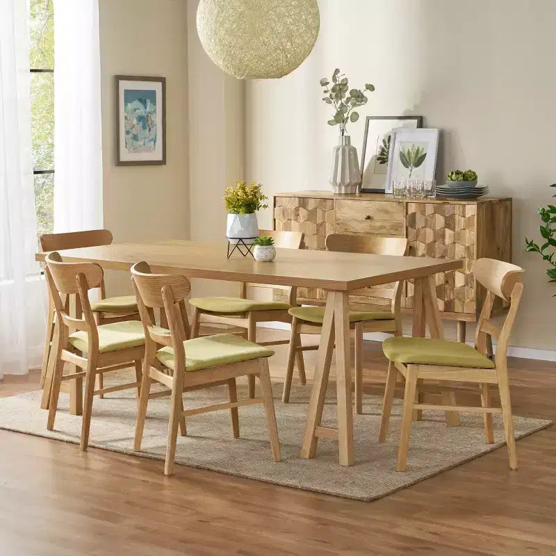 Ensemble de salle à manger 7 pièces en tissu Isador Mid Century Modern de GDFStudio en hévéa