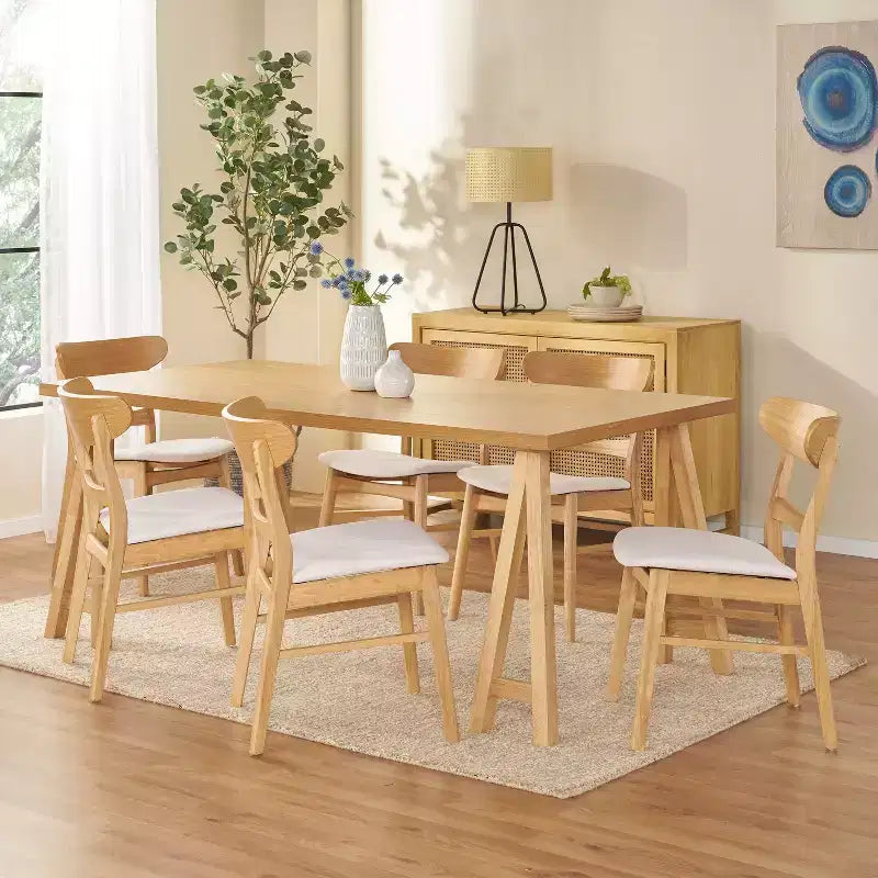 Ensemble de salle à manger 7 pièces en tissu Isador Mid Century Modern de GDFStudio en hévéa