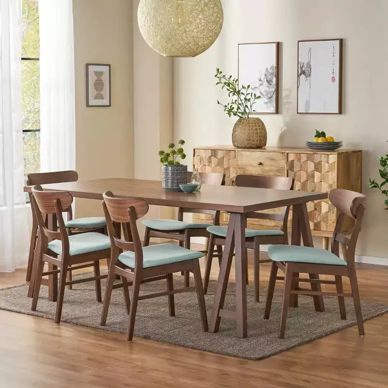 Ensemble de salle à manger 7 pièces en tissu Isador Mid Century Modern de GDFStudio en hévéa