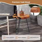 Costway Table d'appoint ronde en bois de teck massif 50,8 cm avec bords naturels et cadre en métal