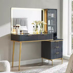 Coiffeuses cannelées avec miroir lumineux HD 36", grande coiffeuse moderne 48" avec plateau en verre, 5 tiroirs et étagères, table de maquillage