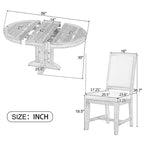 Ensemble de salle à manger de ferme Whisen 5 pièces, comprenant une table à manger ronde extensible et 4 chaises rembourrées.