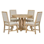 Ensemble de salle à manger de ferme Whisen 5 pièces, comprenant une table à manger ronde extensible et 4 chaises rembourrées.