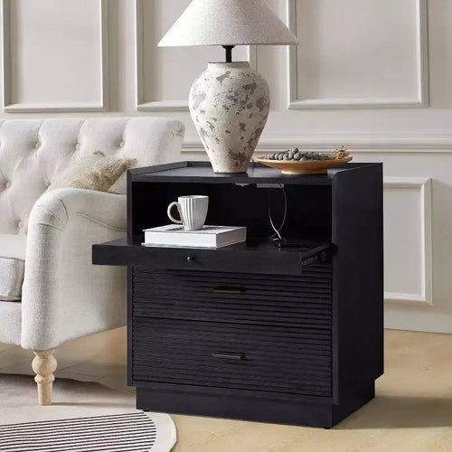 Table d'appoint Alcide avec port USB et lumière LED | ART OF LIVING DESIGNS-NOIR