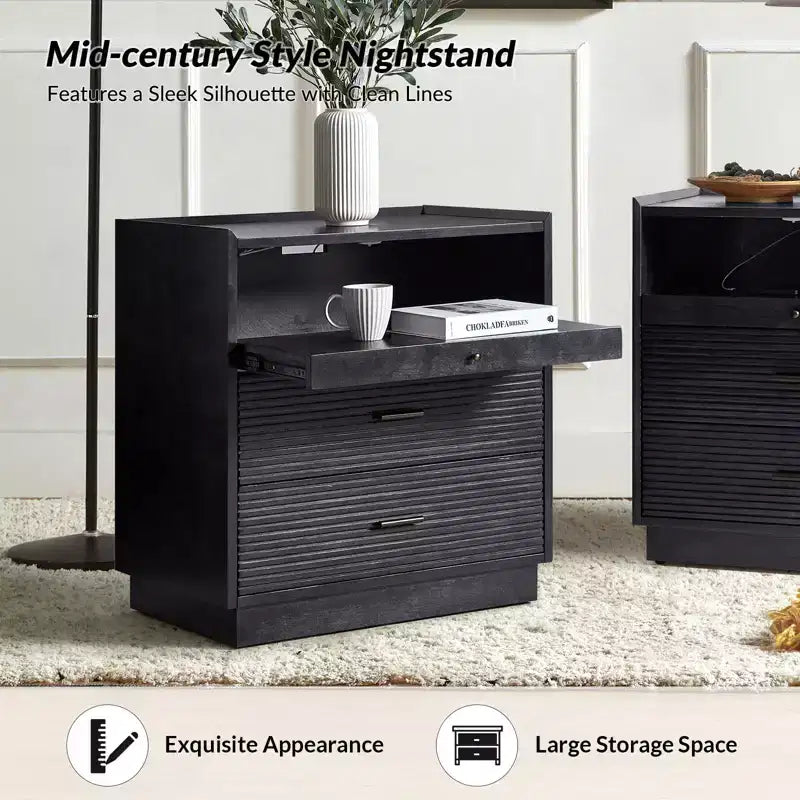 Table d'appoint Alcide avec port USB et lumière LED | ART OF LIVING DESIGNS-NOIR