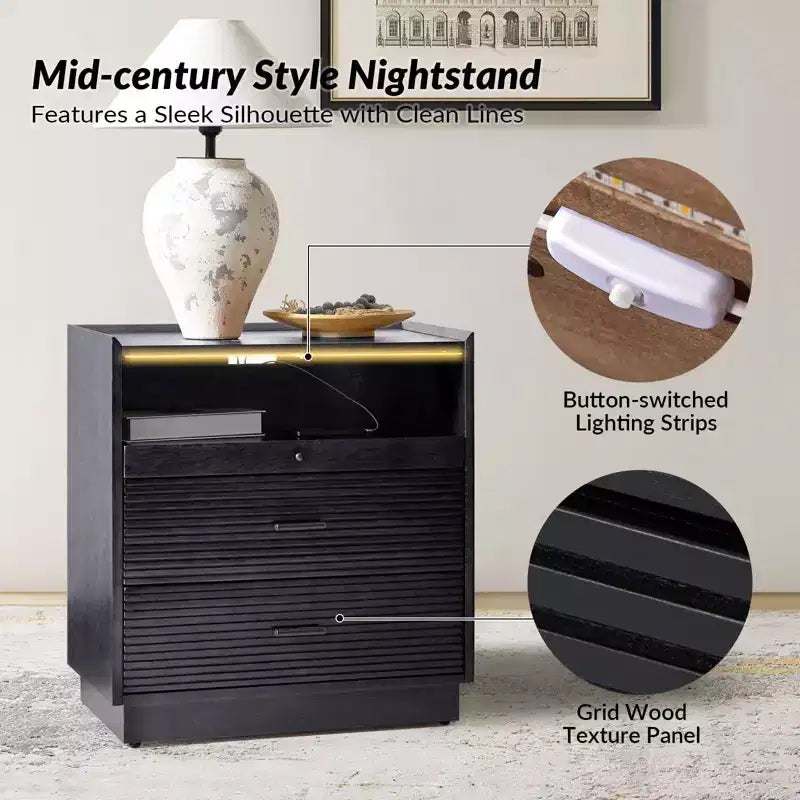 Table d'appoint Alcide avec port USB et lumière LED | ART OF LIVING DESIGNS-NOIR