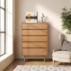 Commode d'homme à 5 tiroirs LuxenHome Summer Oak en bois d'ingénierie, 123 cm de hauteur, marron