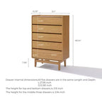 Commode d'homme à 5 tiroirs LuxenHome Summer Oak en bois d'ingénierie, 123 cm de hauteur, marron