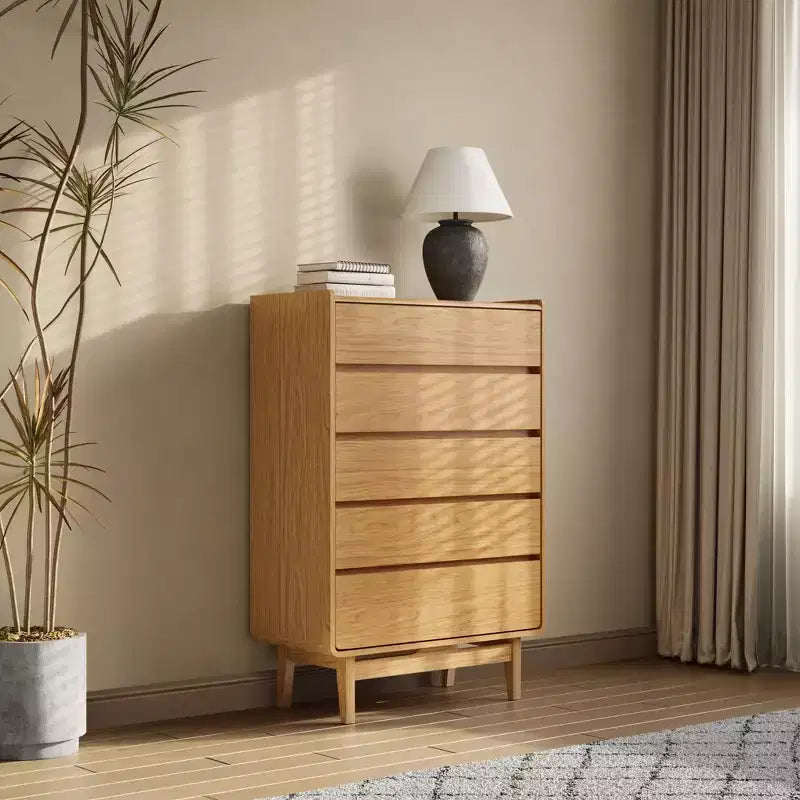 Commode d'homme à 5 tiroirs LuxenHome Summer Oak en bois d'ingénierie, 123 cm de hauteur, marron