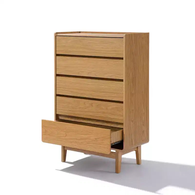 Commode d'homme à 5 tiroirs LuxenHome Summer Oak en bois d'ingénierie, 123 cm de hauteur, marron