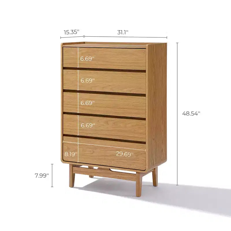 Commode d'homme à 5 tiroirs LuxenHome Summer Oak en bois d'ingénierie, 123 cm de hauteur, marron