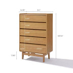 Commode d'homme à 5 tiroirs LuxenHome Summer Oak en bois d'ingénierie, 123 cm de hauteur, marron