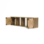 LuxenHome LuvenHome Meuble TV flottant 42, console média murale, centre de divertissement avec panneau de porte en corde tressée, chêne naturel