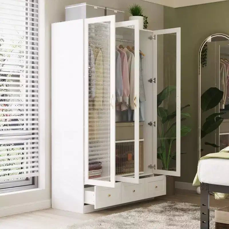 Armoire blanche Famapy 3 portes vitrées avec double penderie