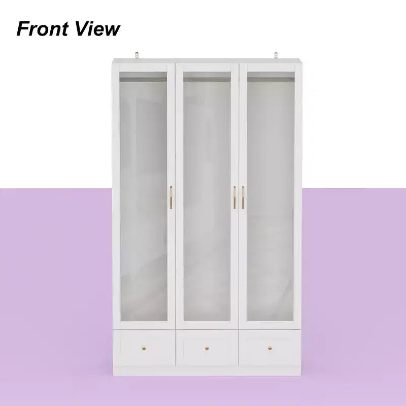 Armoire blanche Famapy 3 portes vitrées avec double penderie