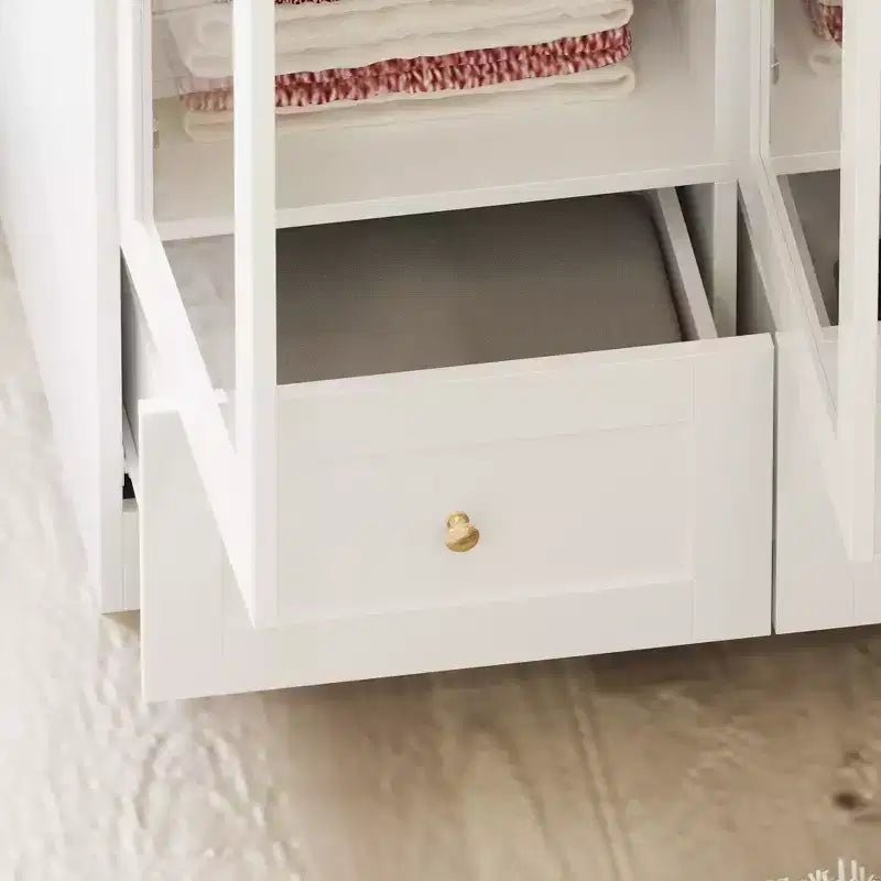Armoire blanche Famapy 3 portes vitrées avec double penderie