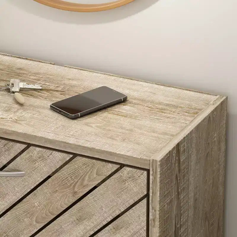 Meuble à chaussures Famapy 3 tiroirs grain de bois marron avec plateau rabattable et ajouré