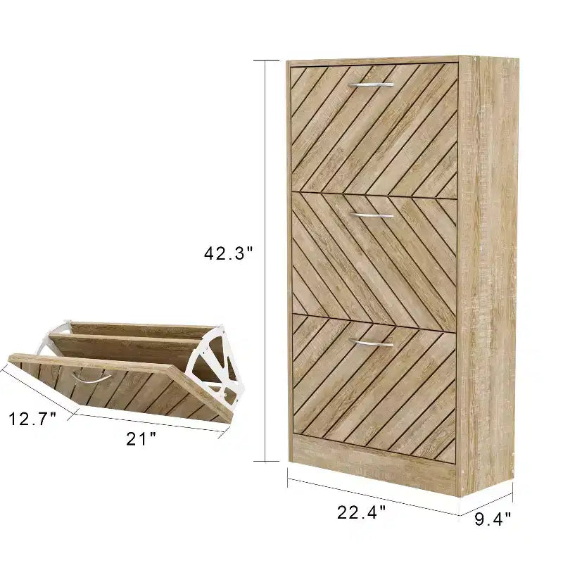 Meuble à chaussures Famapy 3 tiroirs grain de bois marron avec plateau rabattable et ajouré