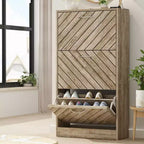 Meuble à chaussures Famapy 3 tiroirs grain de bois marron avec plateau rabattable et ajouré