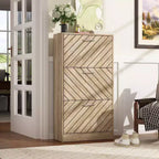 Famapy Brown Woodgrain 3 Drawer Flip Up Shoe Cabinet Openwork