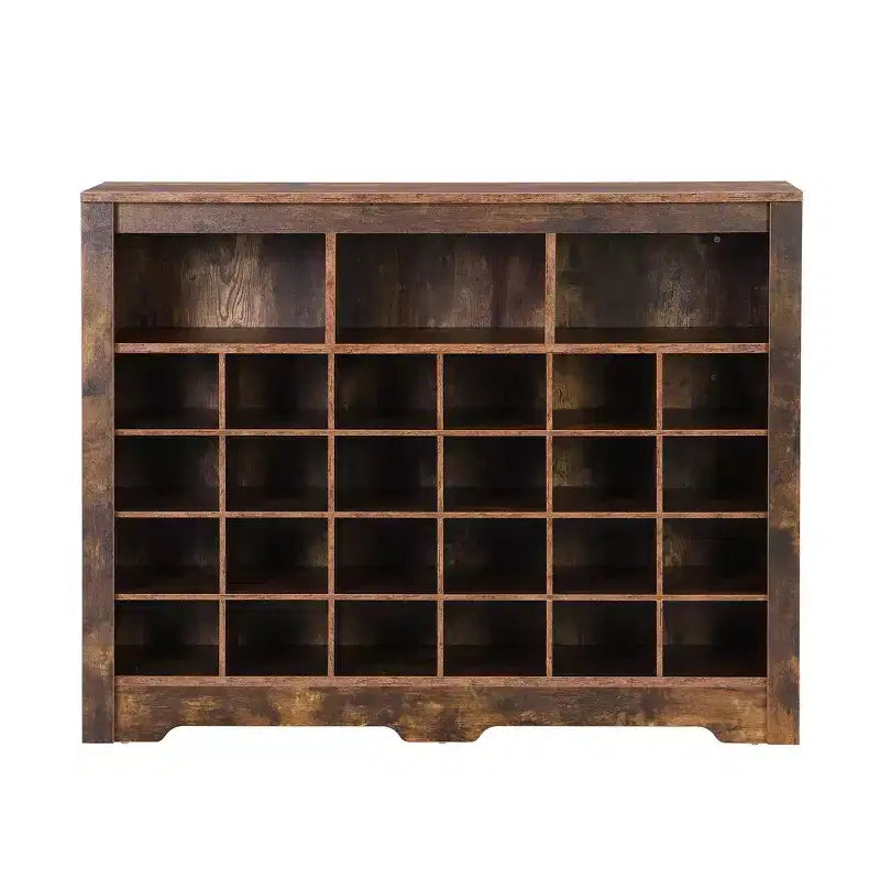 Meuble à chaussures rustique Whisen, porte-chaussures d'entrée avec console à 24 casiers et base incurvée