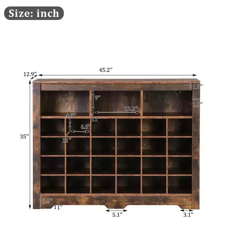 Meuble à chaussures rustique Whisen, porte-chaussures d'entrée avec console à 24 casiers et base incurvée