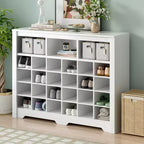 Meuble à chaussures rustique Whisen, porte-chaussures d'entrée avec console à 24 casiers et base incurvée