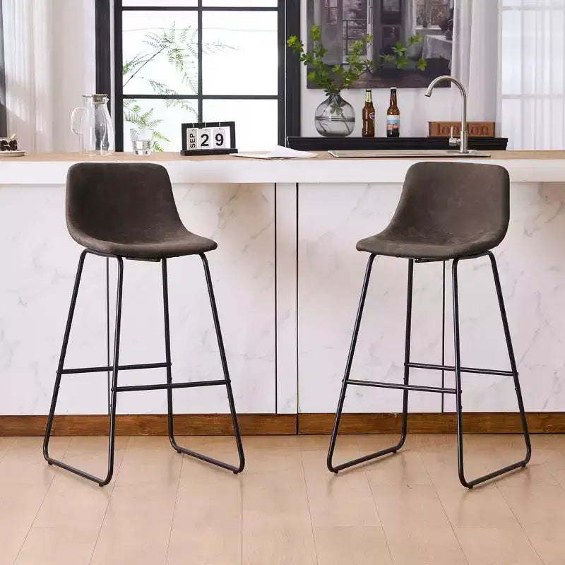 FERPIT Faux Shearling Counter Height Bar Stools Set of 2, Upholstered Bar Stools with Footrest, Dark Brown, 24