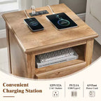 18 Table de chevet vintage avec station de charge, Table d'appoint avec 2 tiroirs pour chambre, salon