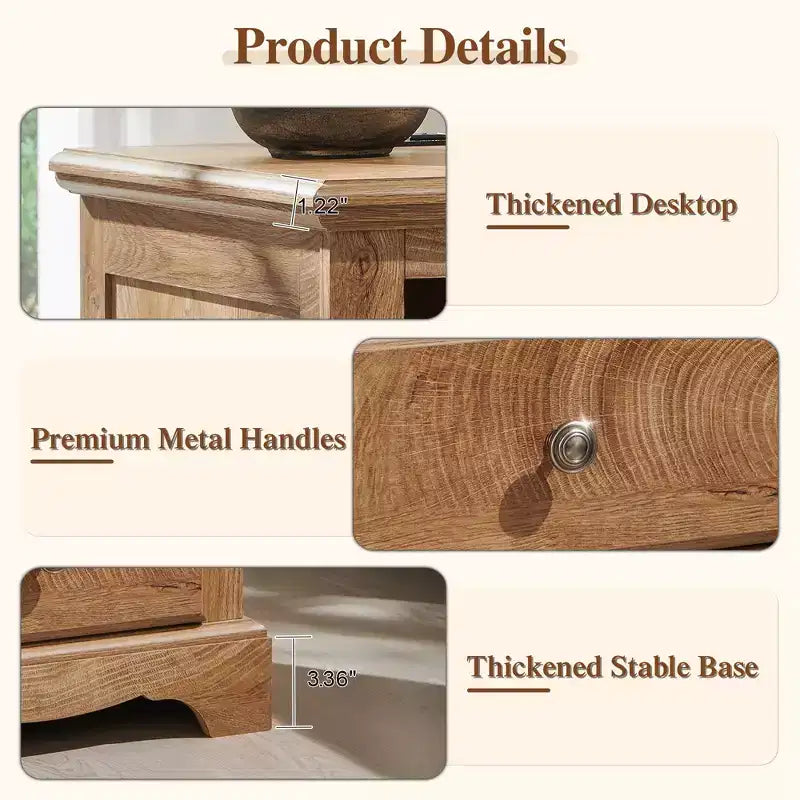 18 Table de chevet vintage avec station de charge, Table d'appoint avec 2 tiroirs pour chambre, salon