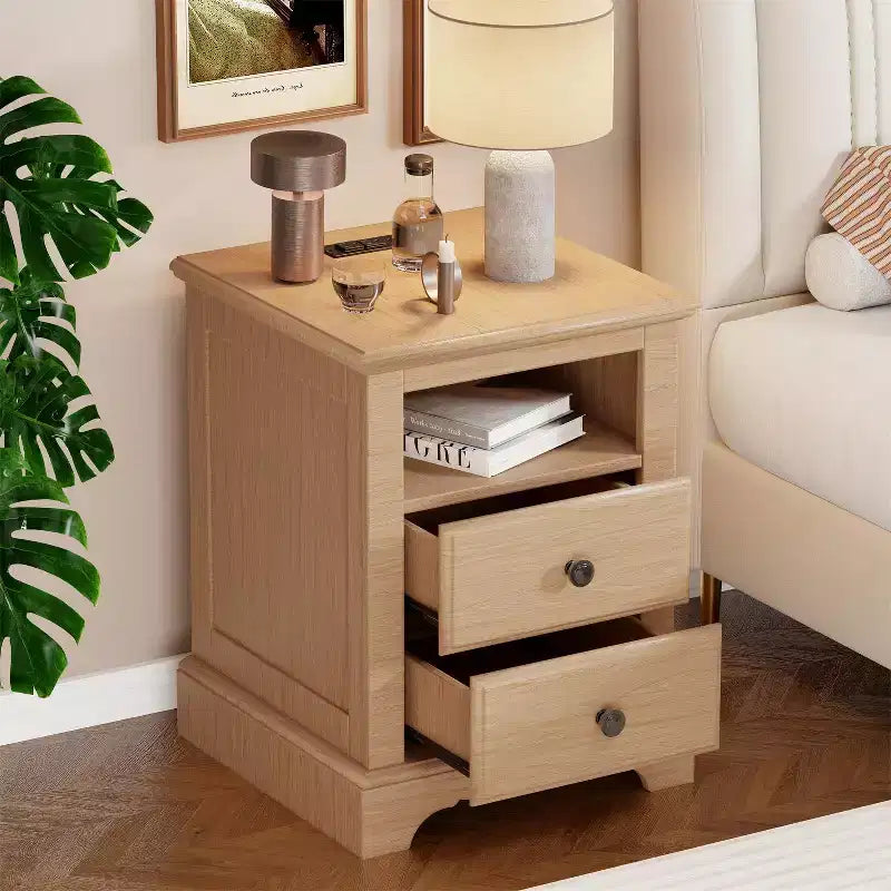 18 Table de chevet vintage avec station de charge, Table d'appoint avec 2 tiroirs pour chambre, salon
