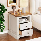 18 Table de chevet vintage avec station de charge, Table d'appoint avec 2 tiroirs pour chambre, salon